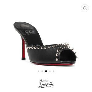Christian Louboutin Me Dolly Black Leather Studs Spike Mules Slides Heels 85 37